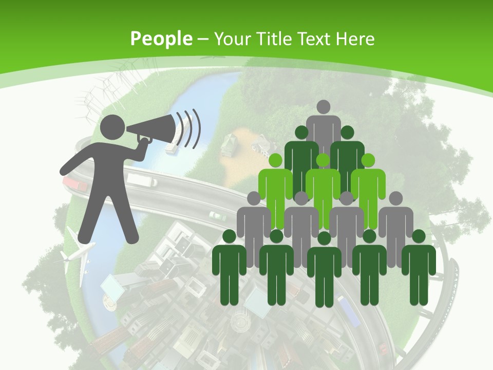 A Green And White Presentation With A City On Top Of It PowerPoint Template