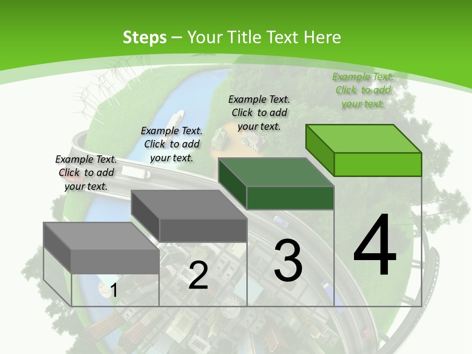 A Green And White Presentation With A City On Top Of It PowerPoint Template