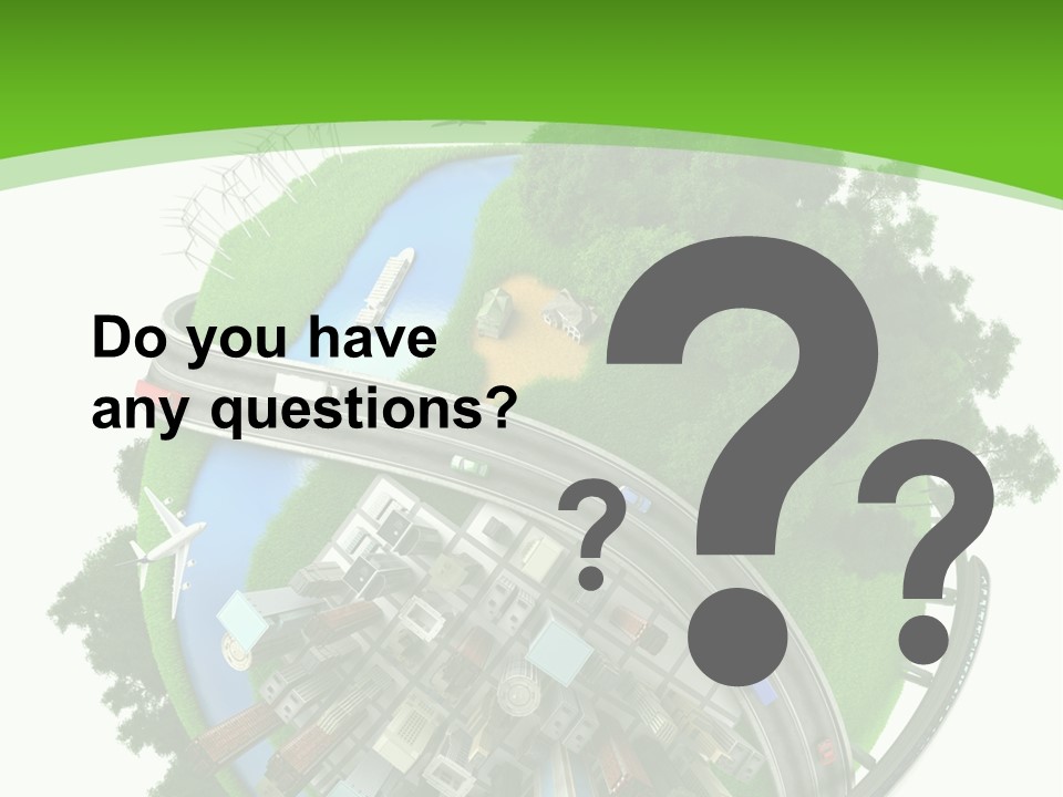 A Green And White Presentation With A City On Top Of It PowerPoint Template