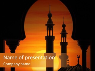 A Silhouette Of A Mosque With A Sunset In The Background PowerPoint Template