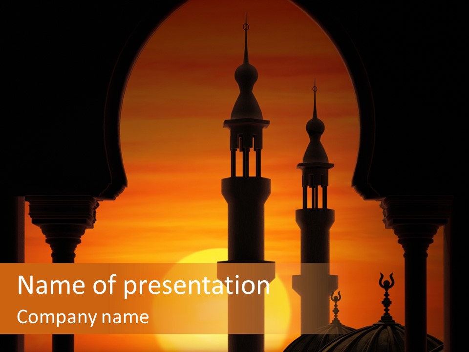 A Silhouette Of A Mosque With A Sunset In The Background PowerPoint Template