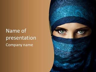 A Woman Wearing A Blue Veil With A Brown Background PowerPoint Template