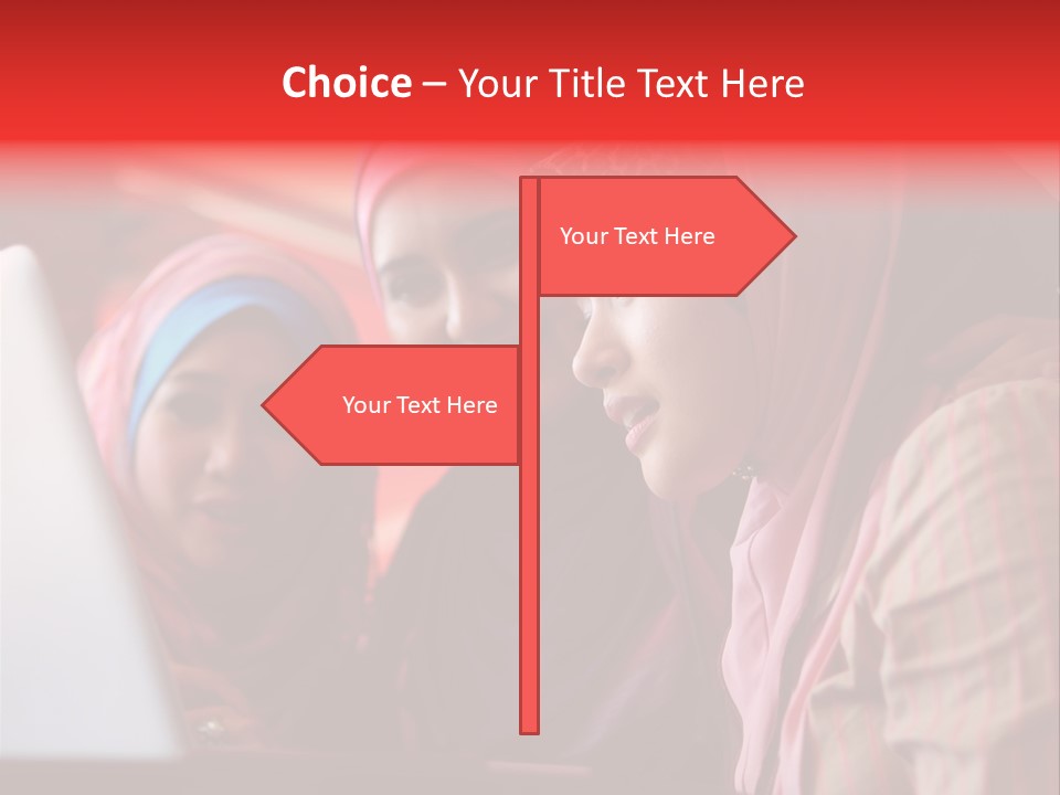 Three Women In Hijabs Look At A Laptop Screen PowerPoint Template