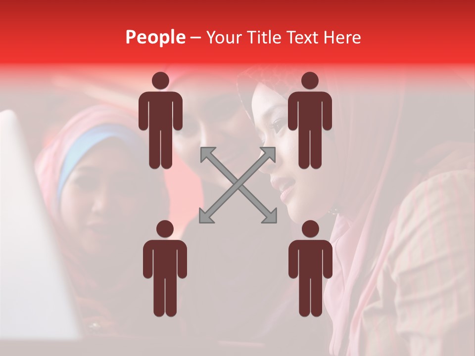 Three Women In Hijabs Look At A Laptop Screen PowerPoint Template