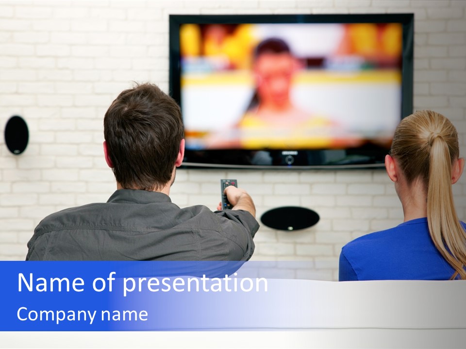 Watching Tv Caucasian Remote Control PowerPoint Template