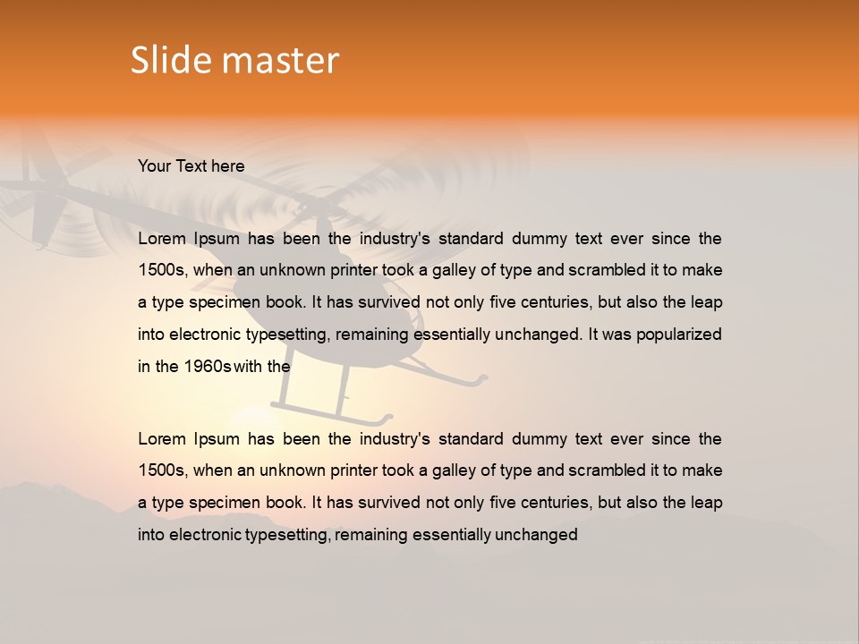 A Helicopter Flying Over A Mountain At Sunset PowerPoint Template