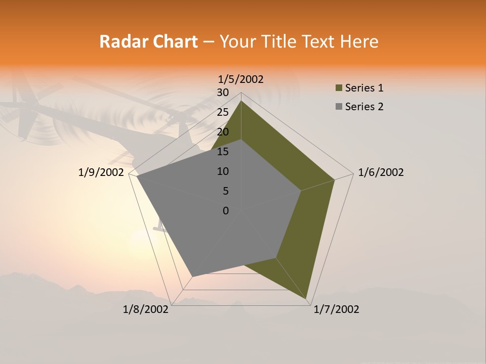 A Helicopter Flying Over A Mountain At Sunset PowerPoint Template
