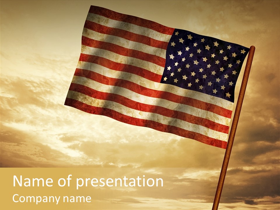 An American Flag On A Pole With A Cloudy Sky In The Background PowerPoint Template