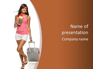 A Woman With A Suitcase And A Book Powerpoint Template PowerPoint Template