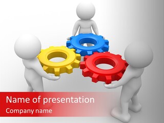 A Group Of People Standing Around Colorful Gears PowerPoint Template