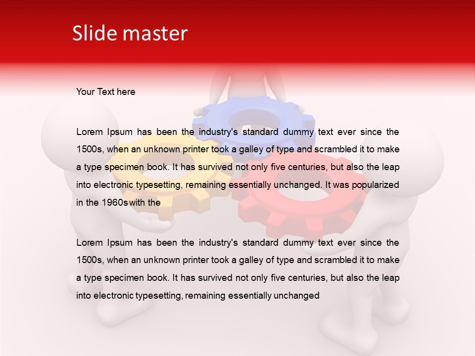 A Group Of People Standing Around Colorful Gears PowerPoint Template