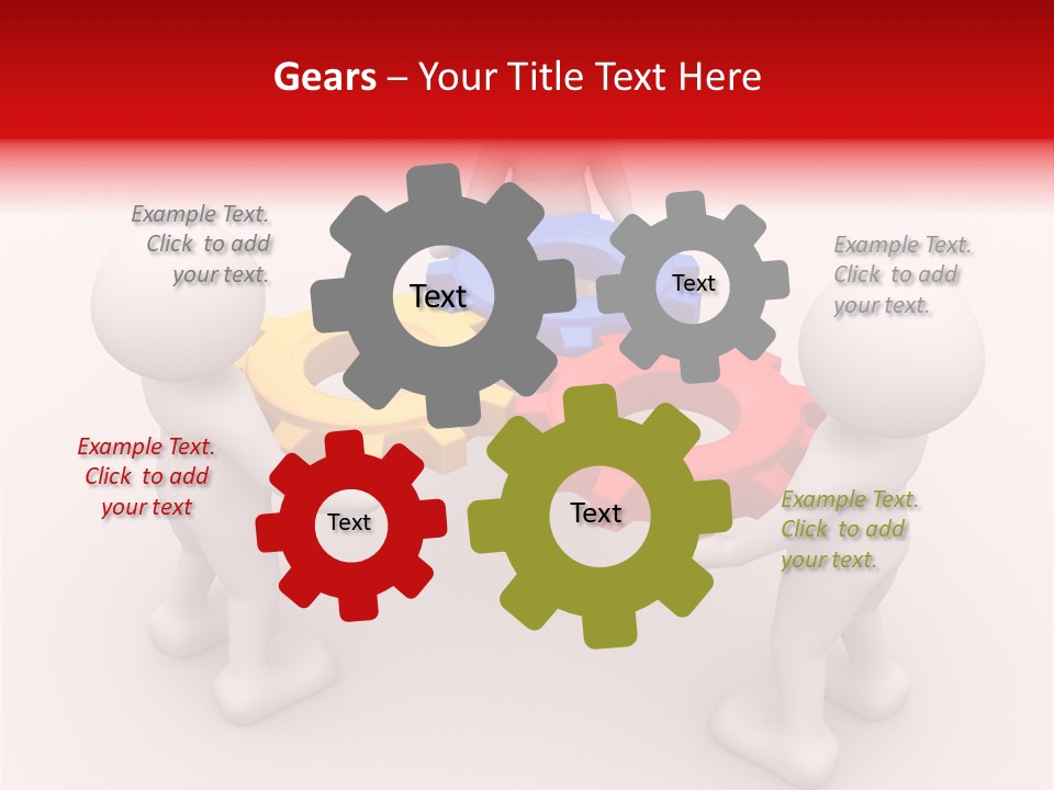 A Group Of People Standing Around Colorful Gears PowerPoint Template