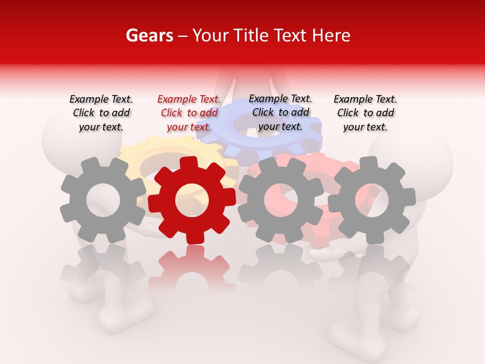 A Group Of People Standing Around Colorful Gears PowerPoint Template