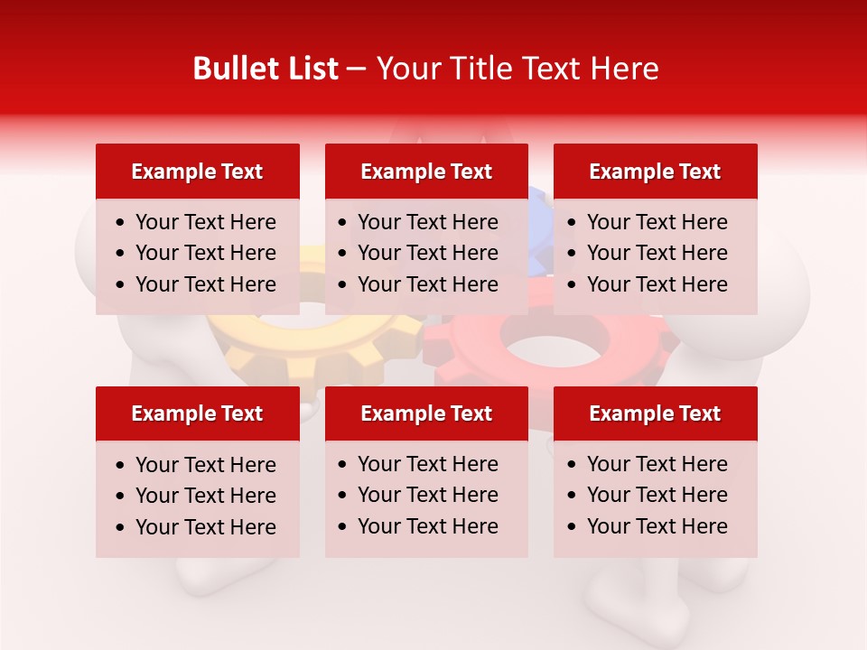 A Group Of People Standing Around Colorful Gears PowerPoint Template
