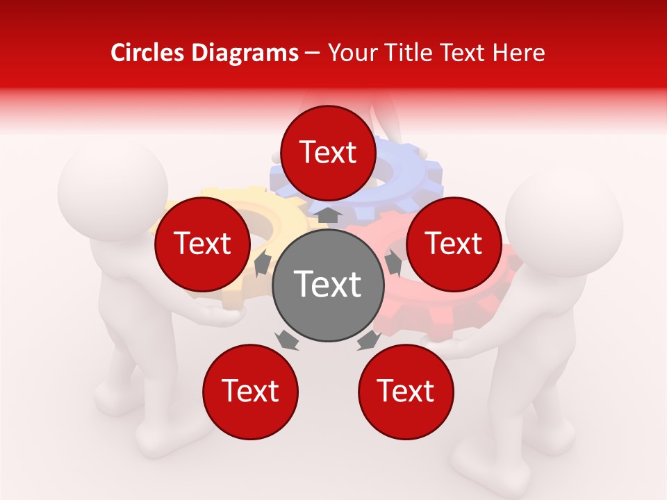 A Group Of People Standing Around Colorful Gears PowerPoint Template