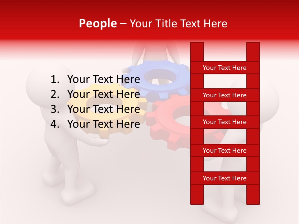 A Group Of People Standing Around Colorful Gears PowerPoint Template