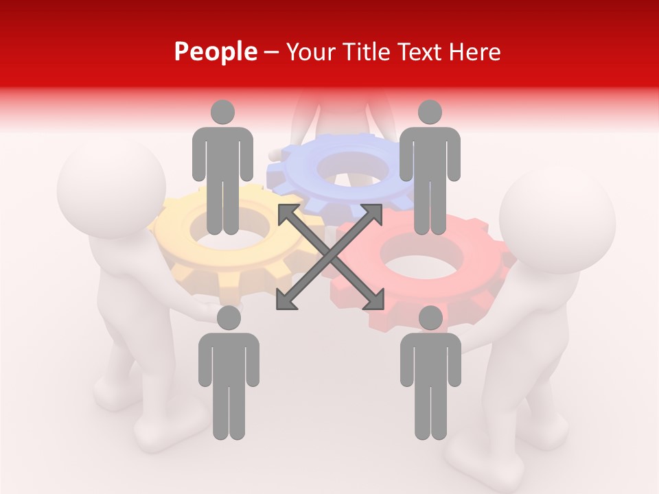 A Group Of People Standing Around Colorful Gears PowerPoint Template