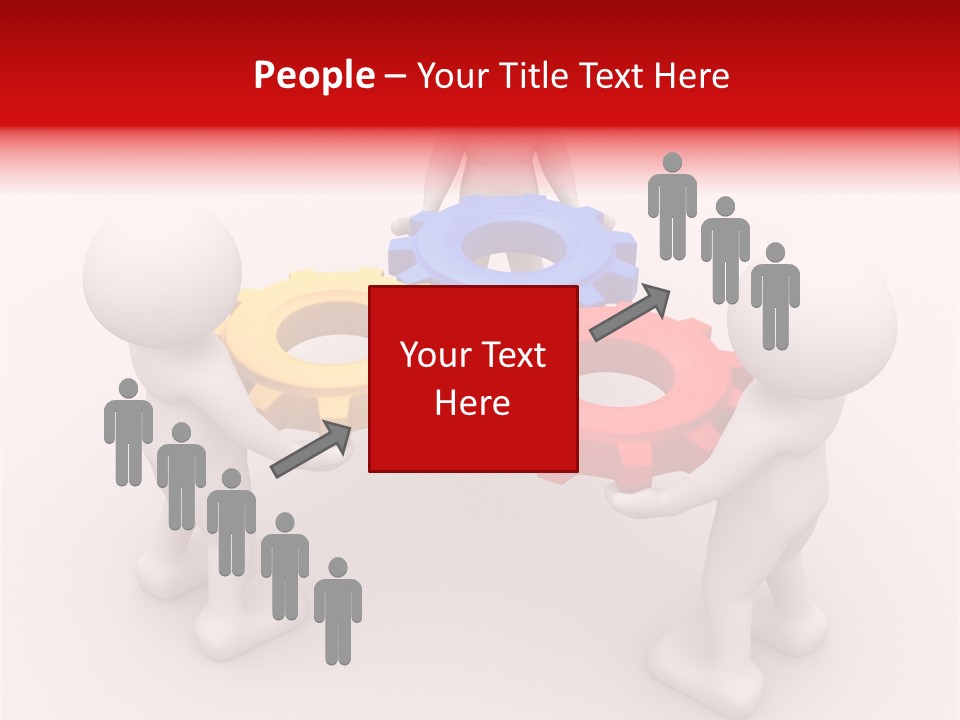 A Group Of People Standing Around Colorful Gears PowerPoint Template