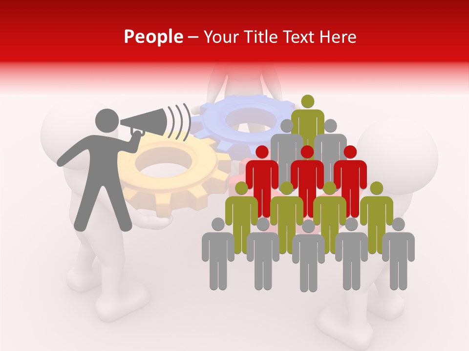 A Group Of People Standing Around Colorful Gears PowerPoint Template