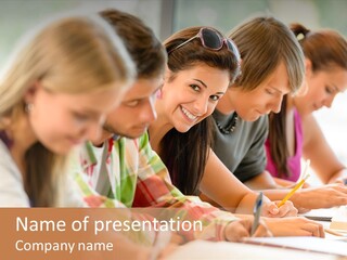 Scholars Writing Happy PowerPoint Template