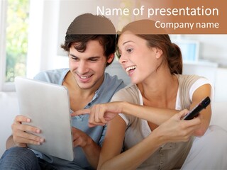 Remote Control Television Enjoying PowerPoint Template