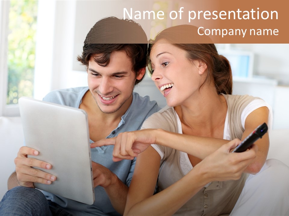 Remote Control Television Enjoying PowerPoint Template