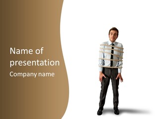 A Man In A Business Suit With Chains On His Back PowerPoint Template