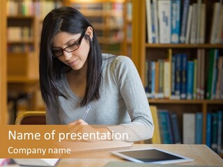 Indoors Bookcase Writing PowerPoint Template