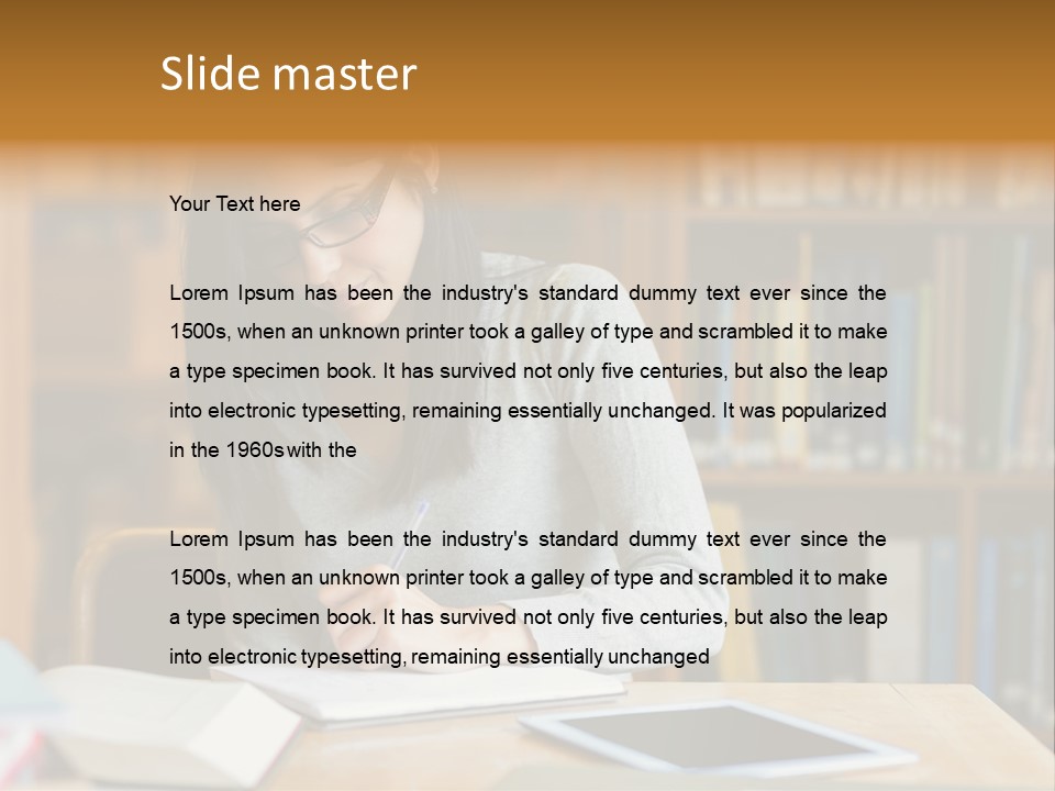 Indoors Bookcase Writing PowerPoint Template