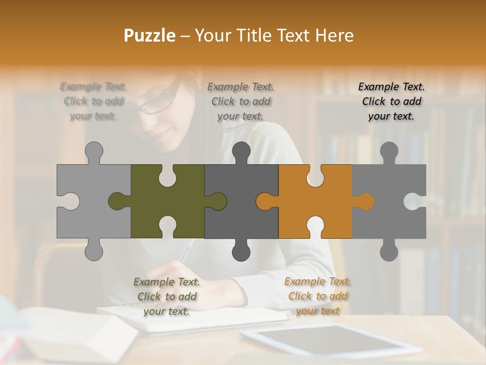 Indoors Bookcase Writing PowerPoint Template