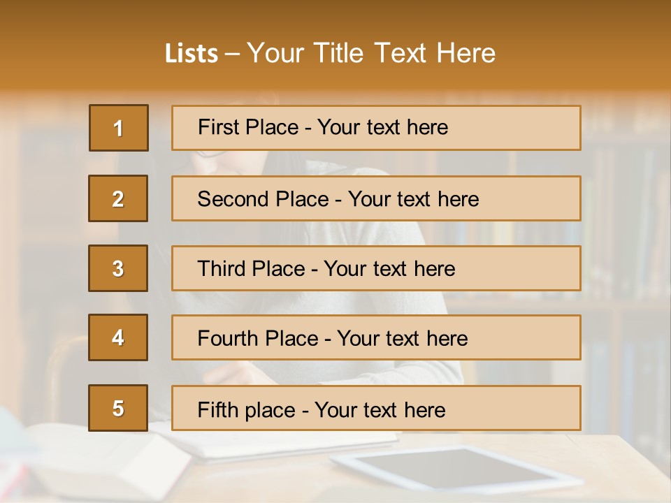 Indoors Bookcase Writing PowerPoint Template