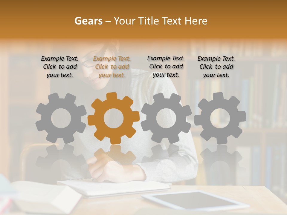 Indoors Bookcase Writing PowerPoint Template
