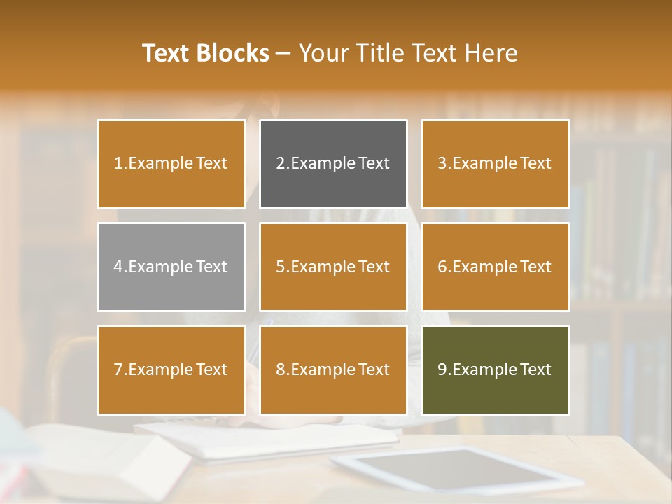 Indoors Bookcase Writing PowerPoint Template