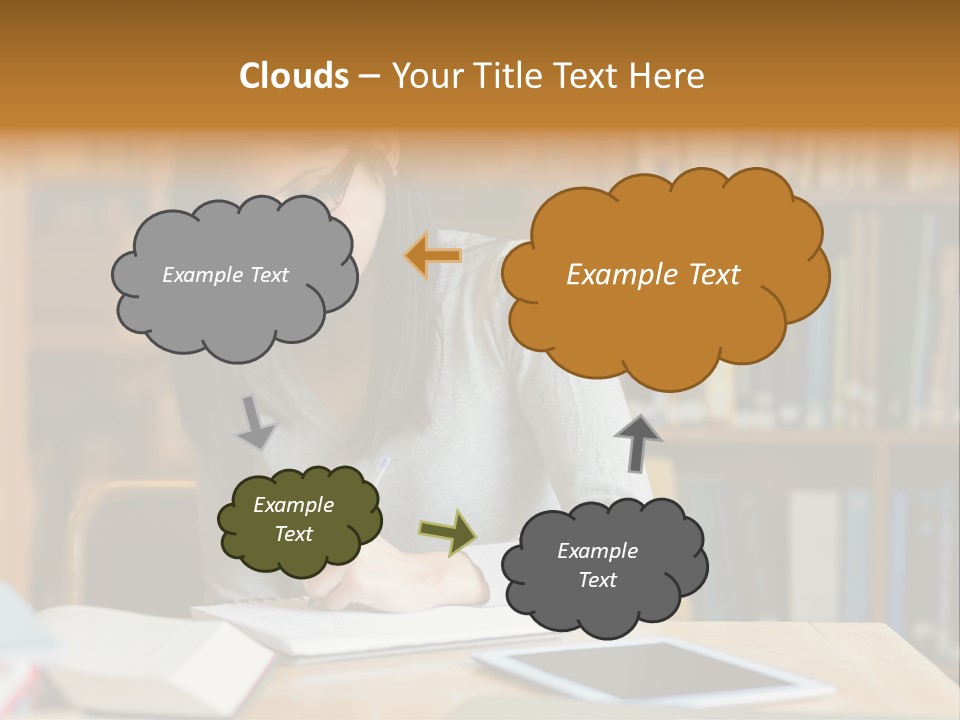 Indoors Bookcase Writing PowerPoint Template