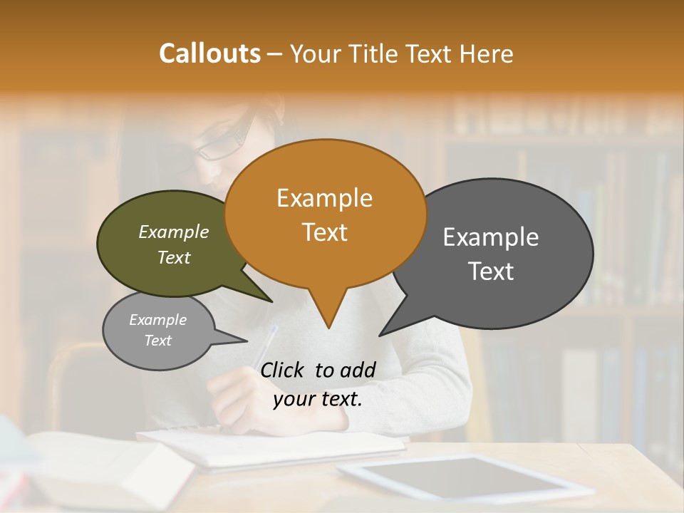 Indoors Bookcase Writing PowerPoint Template
