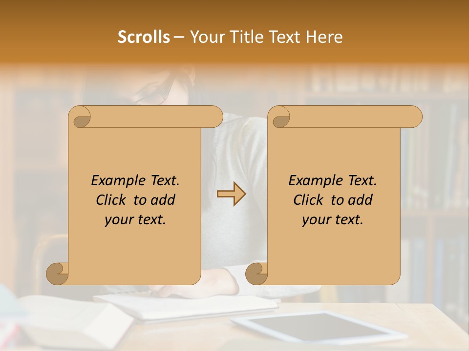 Indoors Bookcase Writing PowerPoint Template