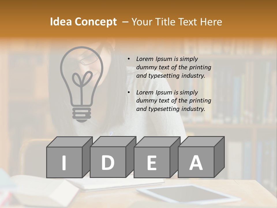 Indoors Bookcase Writing PowerPoint Template