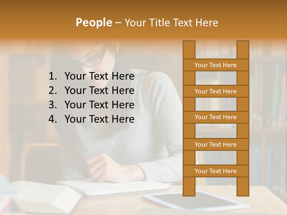 Indoors Bookcase Writing PowerPoint Template