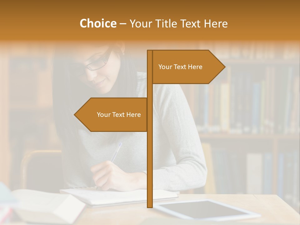 Indoors Bookcase Writing PowerPoint Template