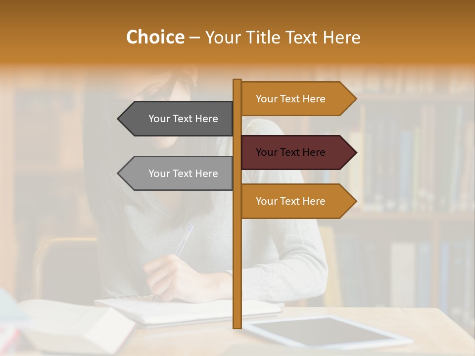 Indoors Bookcase Writing PowerPoint Template