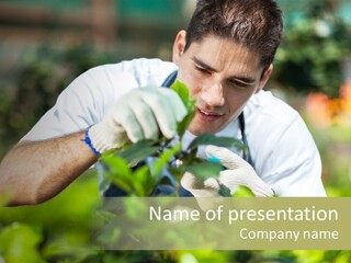 Secateurs Gardener Blue Collar PowerPoint Template