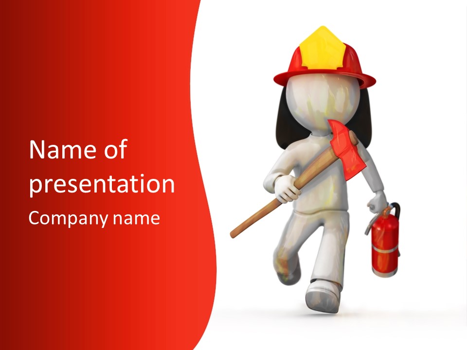 A Person With A Fireman's Hat And Holding A Fire Extinguis PowerPoint Template