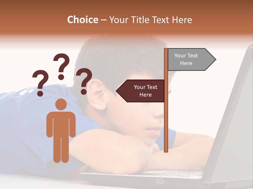 A Young Boy Laying On His Stomach Using A Laptop PowerPoint Template