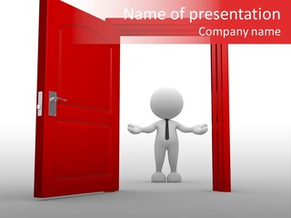 A Person Standing In Front Of A Red Door PowerPoint Template