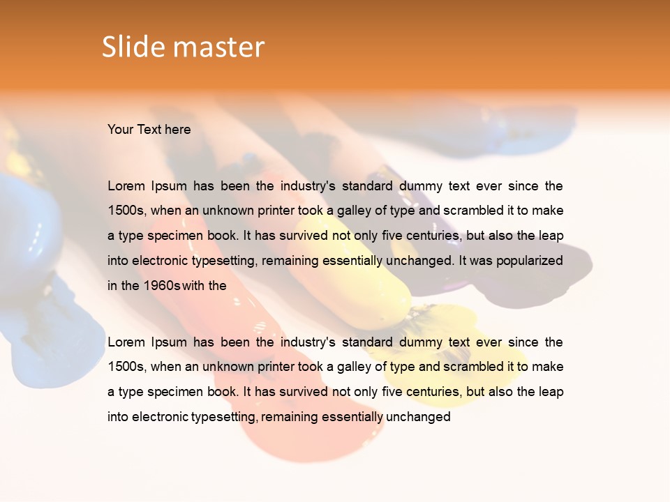 A Child's Hand With Colorful Paint On It PowerPoint Template