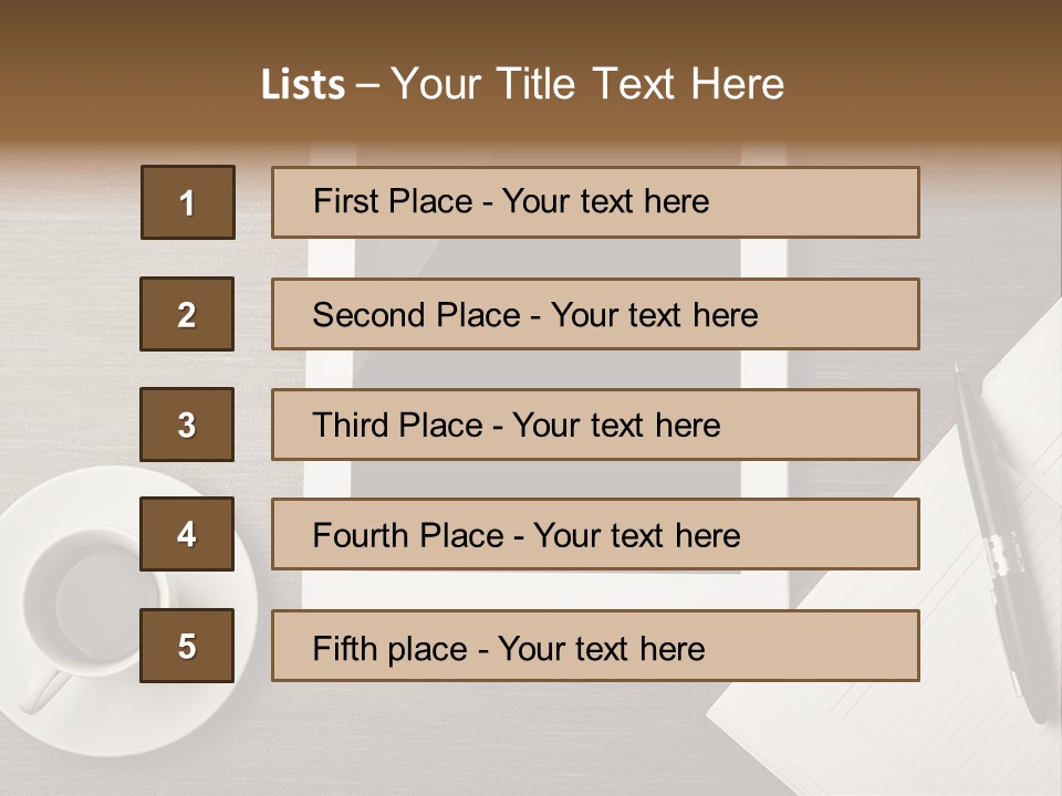 A Tablet Computer Sitting On Top Of A Desk Next To A Cup Of Coffee PowerPoint Template