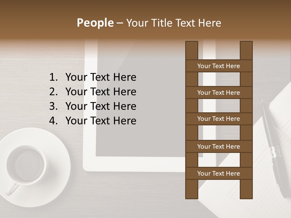 A Tablet Computer Sitting On Top Of A Desk Next To A Cup Of Coffee PowerPoint Template