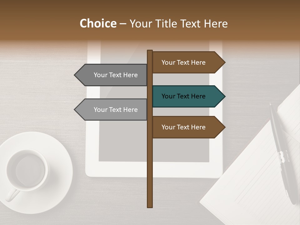 A Tablet Computer Sitting On Top Of A Desk Next To A Cup Of Coffee PowerPoint Template