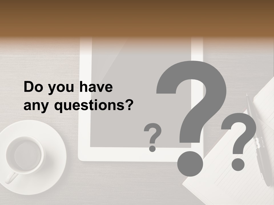 A Tablet Computer Sitting On Top Of A Desk Next To A Cup Of Coffee PowerPoint Template