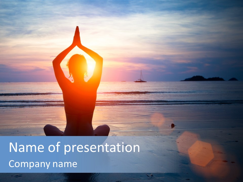 A Woman Doing Yoga On The Beach At Sunset PowerPoint Template